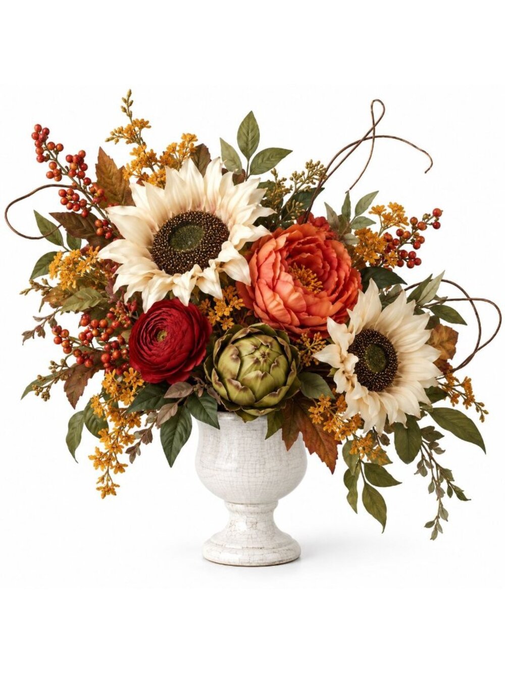 Fall Artificial Floral Centerpiece Sunflower Ranunculus Peony Arrangement White